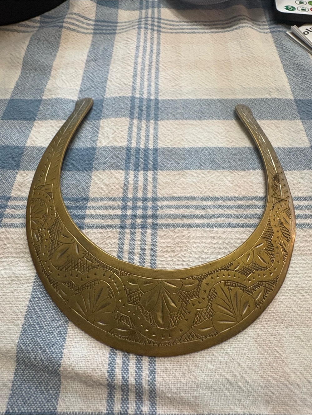 Brass Etched Collar Necklace - Gold Tone Statement Choker